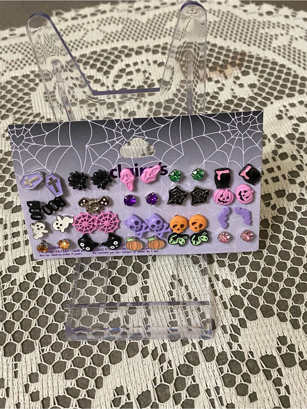 Claire's Halloween Kids Stud Earring Set - Pink, Black, Purple, Orange & Green